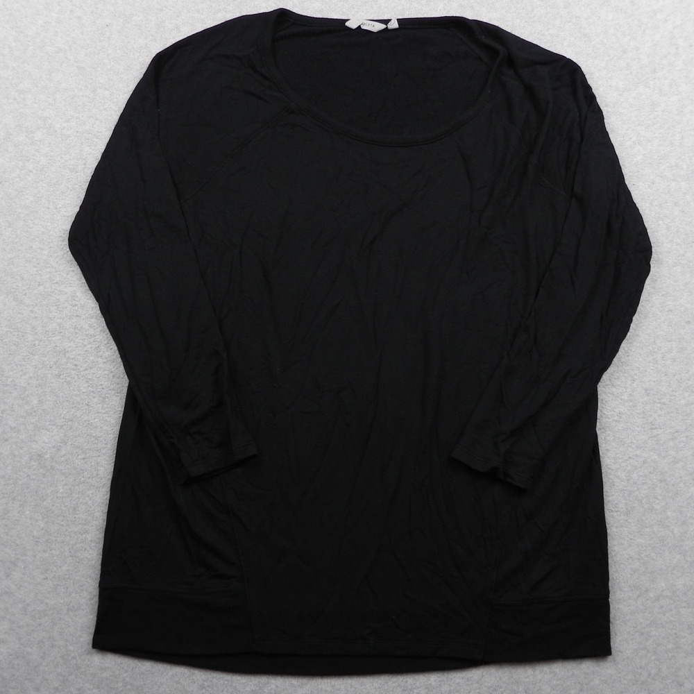 Athleta Top Womens Large Black Long Sleeve Modal Spandex Scoop Neck Shirt 243056